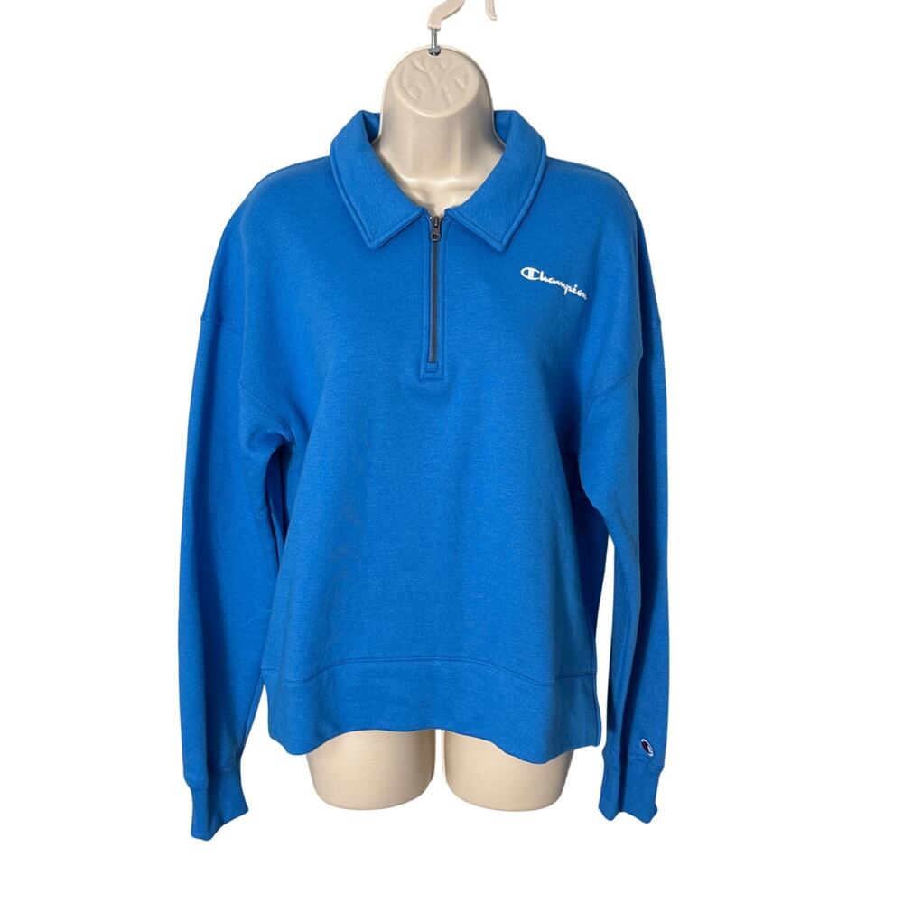 NWT Champion Women's Powerblend Quarter‎ Zip Pullover Sweatshirt Blue Size S